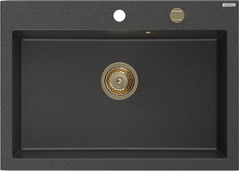 Mexen Elix évier de cuisine en granit 1 bac 700 x 500 mm, noir moucheté, siphon doré - 6526701005-76-G