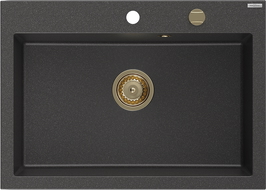 Mexen Elix évier en granit 1 bac 700 x 500 mm, noir moucheté, siphon doré - 6526701005-76-G