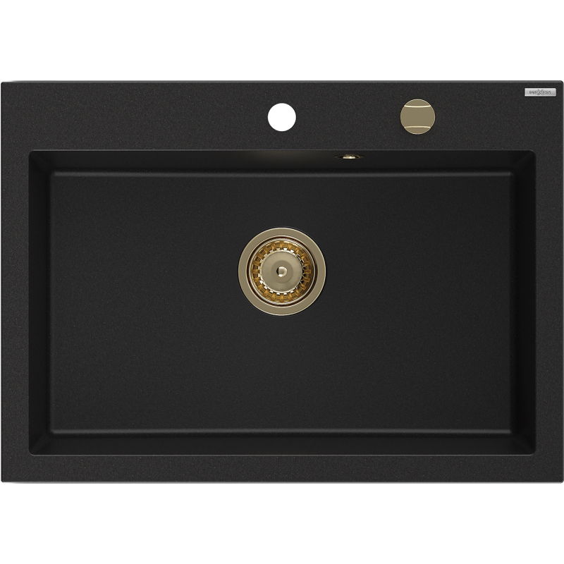 Mexen Elix évier de cuisine en granit 1 bac 700 x 500 mm, noir, siphon doré - 6526701005-77-G