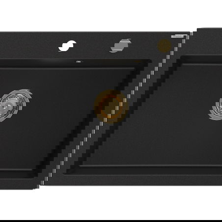Mexen Elix évier en granit 1 bac 700 x 500 mm, noir, siphon doré - 6526701005-77-G