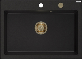 Mexen Elix évier de cuisine en granit 1 bac 700 x 500 mm, noir, siphon doré - 6526701005-77-G
