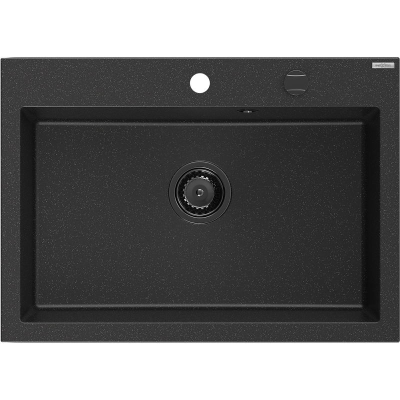 Mexen Elix évier en granit 1 bac 700 x 500 mm, noir/argent métallisé, siphon noir - 6526701005-73-B