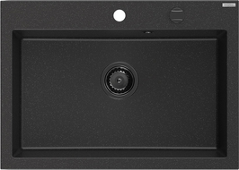 Mexen Elix évier en granit 1 bac 700 x 500 mm, noir/argent métallisé, siphon noir - 6526701005-73-B