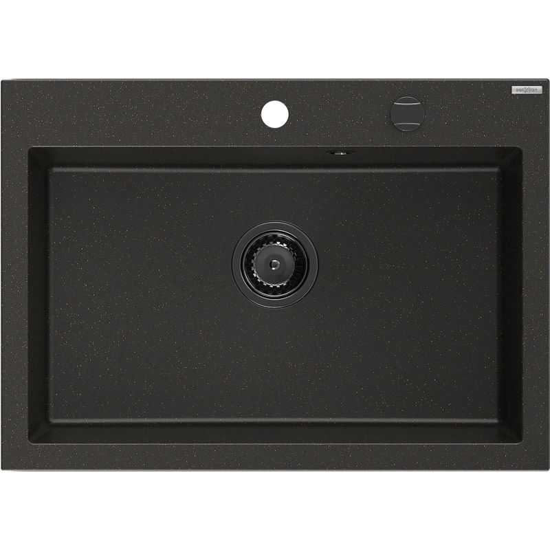Mexen Elix évier en granit 1 bac 700 x 500 mm, noir/doré métallisé, siphon noir - 6526701005-75-B