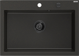Mexen Elix évier en granit 1-bassin 700 x 500 mm, noir/or métallisé, siphon noir - 6526701005-75-B