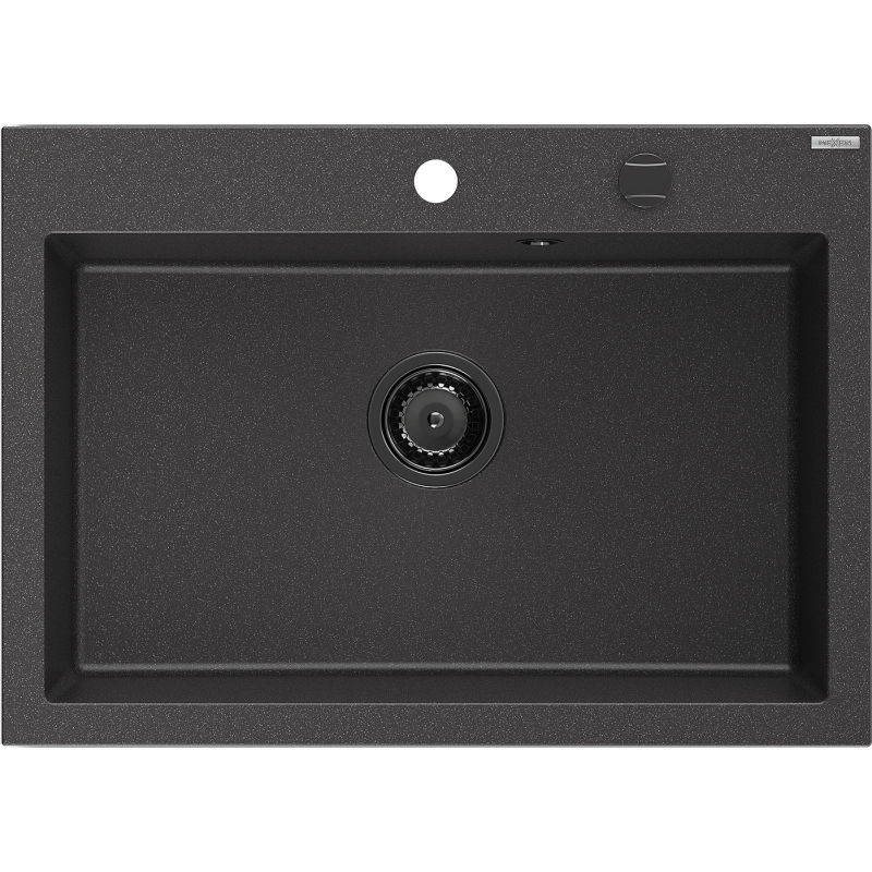 Mexen Elix évier en granit 1 bac 700 x 500 mm, noir moucheté, siphon noir - 6526701005-76-B