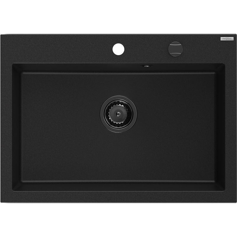 Mexen Elix évier en granit 1 bac 700 x 500 mm, noir, siphon noir - 6526701005-77-B
