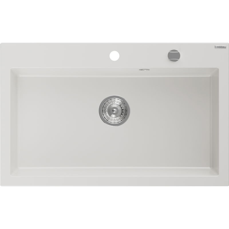 Évier granitique 1 bac Mexen Elix 800 x 500 mm, blanc, siphon chromé - 6527801005-20