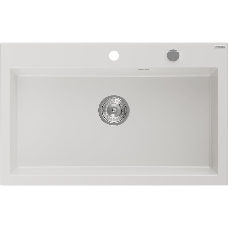 Mexen Elix évier en granit 1 bac 800 x 500 mm, blanc, siphon chromé - 6527801005-20