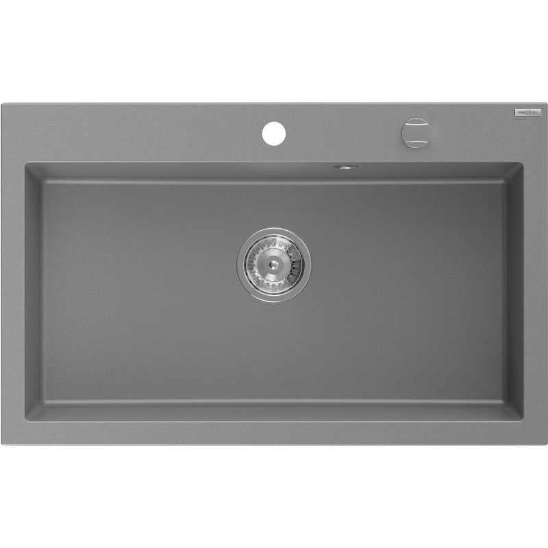 Mexen Elix évier de cuisine en granit 1 bac 800 x 500 mm, gris, siphon chromé - 6527801005-71