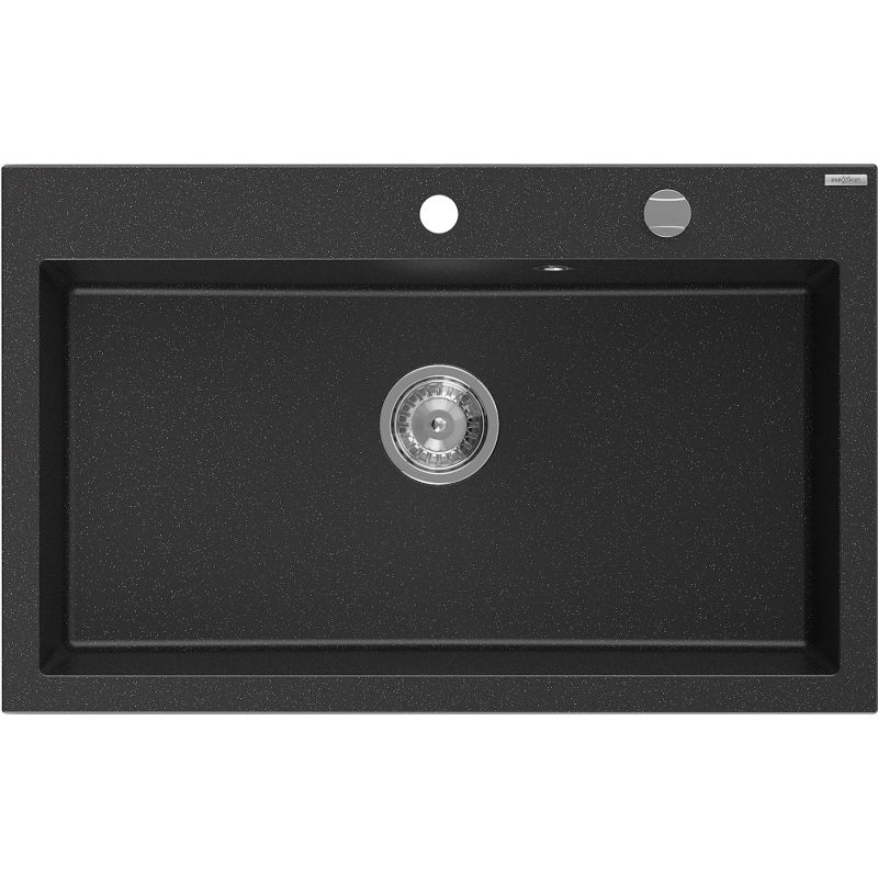 Mexen Elix évier en granit 1 bac 800 x 500 mm, noir/métallisé argent, siphon chromé - 6527801005-73