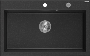 Mexen Elix évier en granit 1 bac 800 x 500 mm, noir/métallisé argent, siphon chromé - 6527801005-73