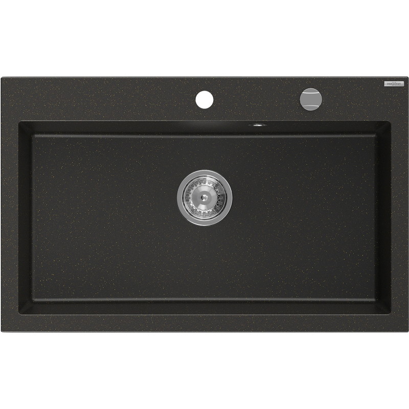 Mexen Elix Évier en granit 1 bac 800 x 500 mm, noir/doré métallique, siphon chromé - 6527801005-75