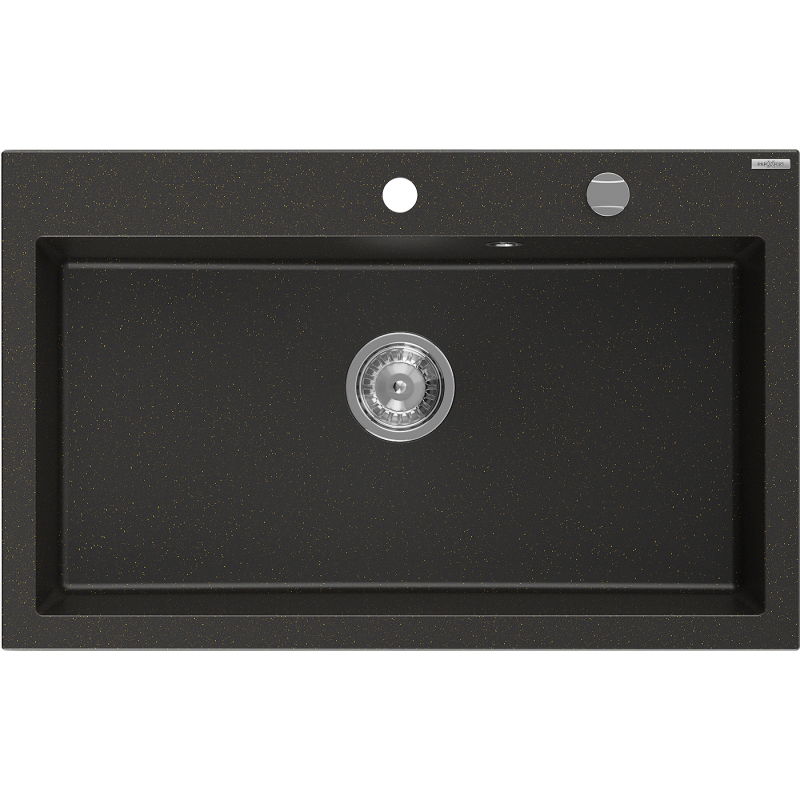 Mexen Elix évier en granit 1-bac 800 x 500 mm, noir/doré métallisé, siphon chrome - 6527801005-75