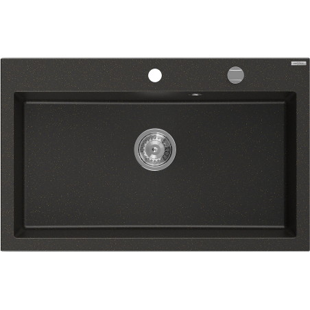Mexen Elix Évier en granit 1 bac 800 x 500 mm, noir/doré métallique, siphon chromé - 6527801005-75