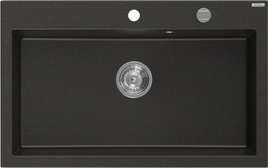 Mexen Elix évier en granit 1-bac 800 x 500 mm, noir/doré métallisé, siphon chrome - 6527801005-75