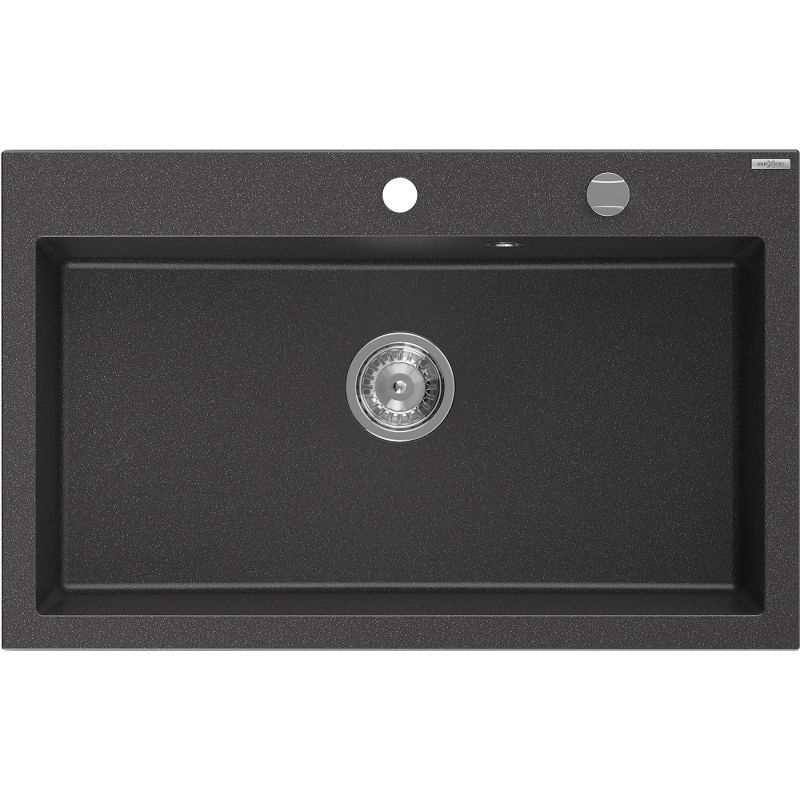 Mexen Elix évier en granit 1 bac 800 x 500 mm, noir moucheté, siphon chromé - 6527801005-76