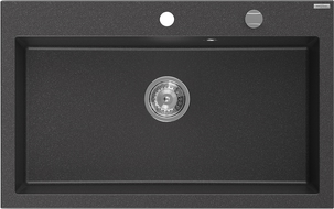 Mexen Elix évier en granit 1 bac 800 x 500 mm, noir moucheté, siphon chromé - 6527801005-76