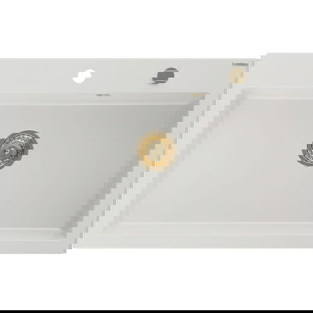 Mexen Elix évier en granit 1 bac 800 x 500 mm, blanc, siphon doré - 6527801005-20-G