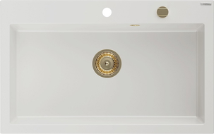 Mexen Elix évier de cuisine 1 bac en granit 800 x 500 mm, blanc, siphon doré - 6527801005-20-G