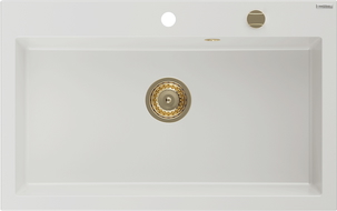 Mexen Elix évier en granit 1 bac 800 x 500 mm, blanc, siphon doré - 6527801005-20-G
