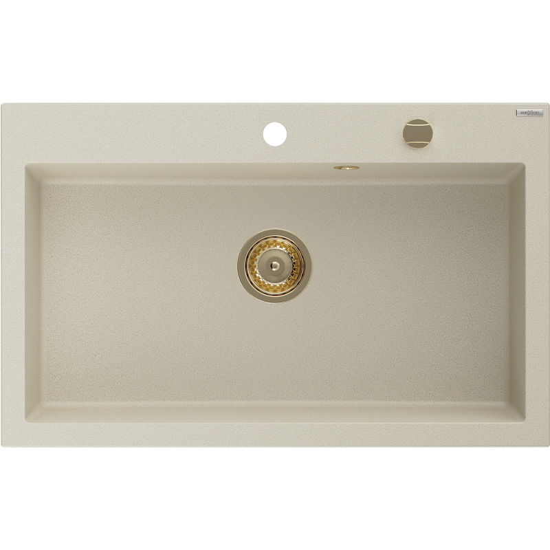 Mexen Elix évier de cuisine 1 bac en granit 800 x 500 mm, beige, bonde dorée - 6527801005-69-G