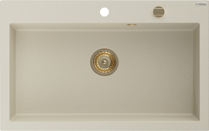 Mexen Elix évier de cuisine 1 bac en granit 800 x 500 mm, beige, bonde dorée - 6527801005-69-G