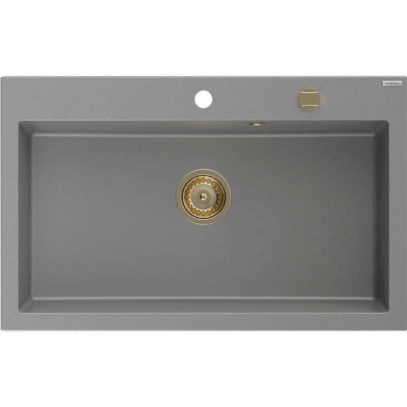 Mexen Elix évier en granit 1-bac 800 x 500 mm, gris, siphon doré - 6527801005-71-G