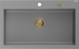 Mexen Elix évier en granit 1-bac 800 x 500 mm, gris, siphon doré - 6527801005-71-G