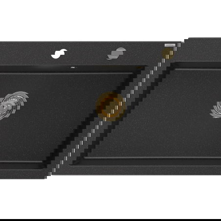 Mexen Elix évier en granit 1 bac 800 x 500 mm, noir/argent métallique, siphon doré - 6527801005-73-G