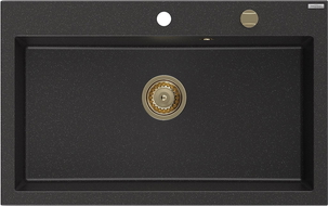 Mexen Elix évier en granit 1 bac 800 x 500 mm, noir/argent métallique, siphon doré - 6527801005-73-G