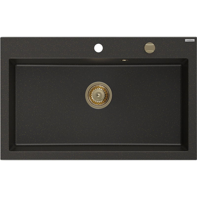 Mexen Elix évier en granit 1 bac 800 x 500 mm, noir/or métallisé, siphon doré - 6527801005-75-G