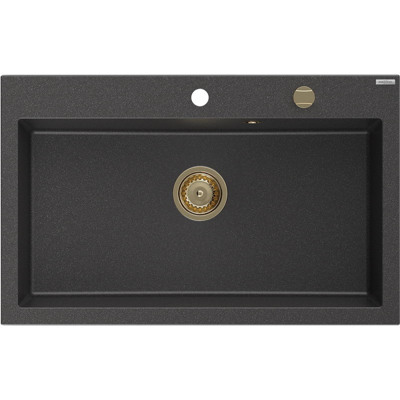 Mexen Elix évier en granit 1 bac 800 x 500 mm, noir tacheté, siphon doré - 6527801005-76-G