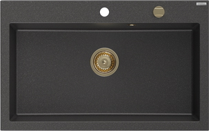 Mexen Elix évier en granit 1 bac 800 x 500 mm, noir tacheté, siphon doré - 6527801005-76-G