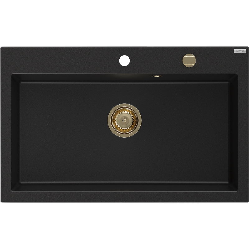 Mexen Elix évier en granit 1 bac 800 x 500 mm, noir, siphon doré - 6527801005-77-G