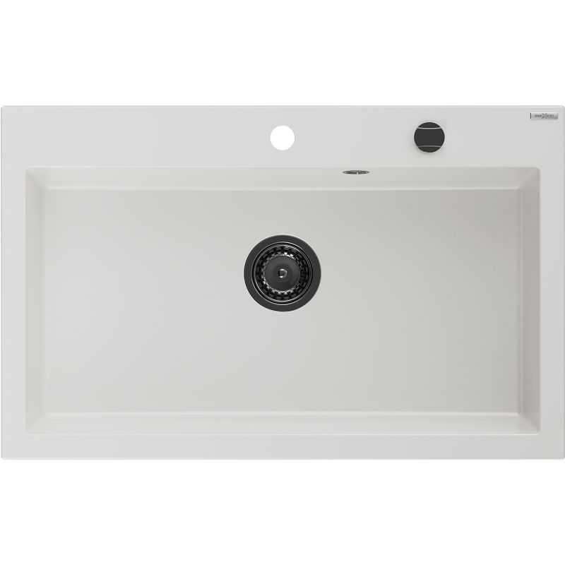 Mexen Elix évier en granit à 1 bac 800 x 500 mm, blanc, siphon noir - 6527801005-20-B