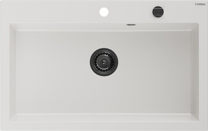 Mexen Elix évier en granit à 1 bac 800 x 500 mm, blanc, siphon noir - 6527801005-20-B