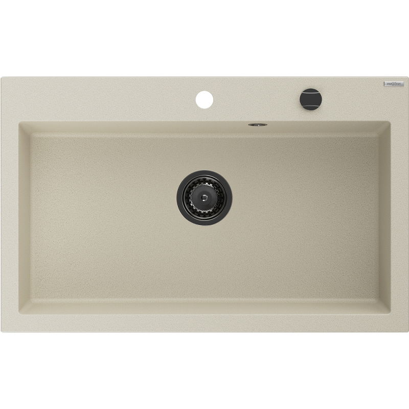 Mexen Elix évier en granit 1-bac 800 x 500 mm, beige, siphon noir - 6527801005-69-B