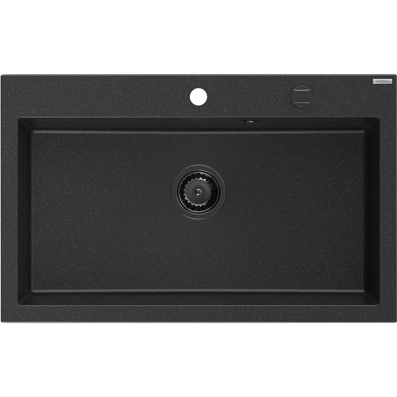 Mexen Elix évier en granit 1 bac 800 x 500 mm, noir/argent métallique, siphon noir - 6527801005-73-B