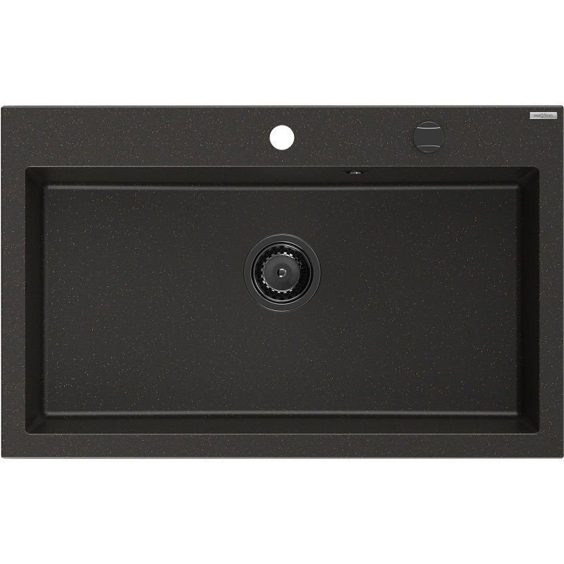 Mexen Elix évier en granit 1 bac 800 x 500 mm, noir/métallisé doré, siphon noir - 6527801005-75-B