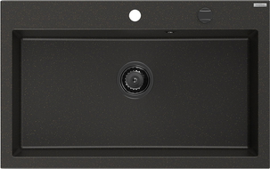 Mexen Elix évier en granit 1 bac 800 x 500 mm, noir/doré métallique, siphon noir - 6527801005-75-B