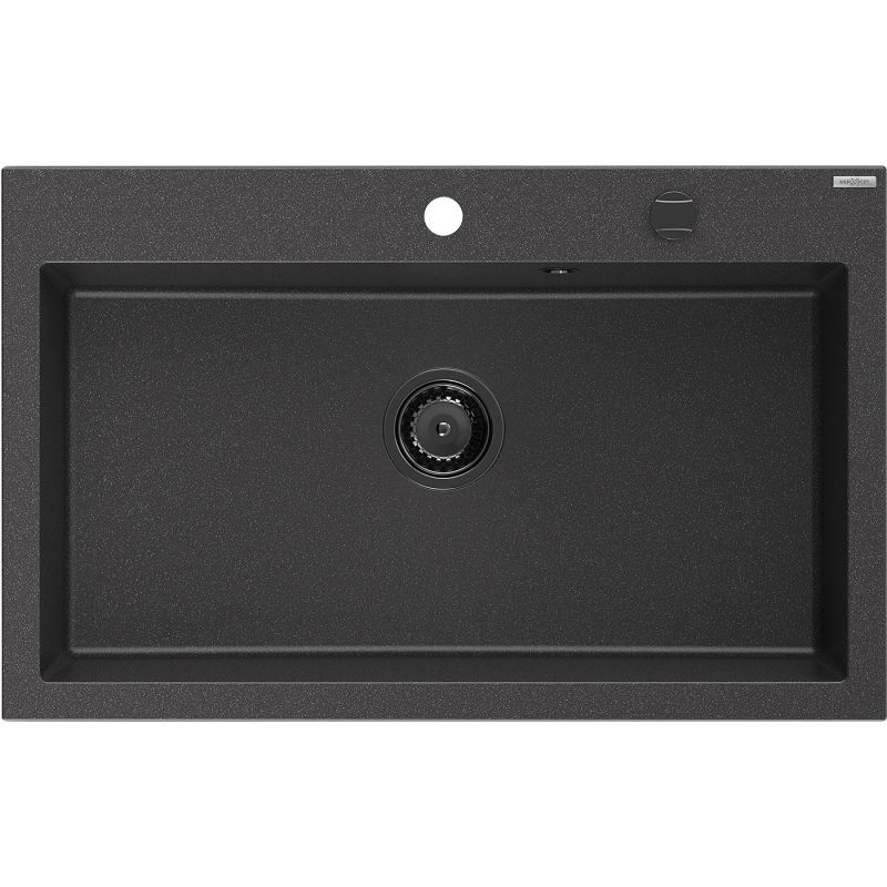 Mexen Elix évier en granit 1 bac 800 x 500 mm, noir moucheté, siphon noir - 6527801005-76-B