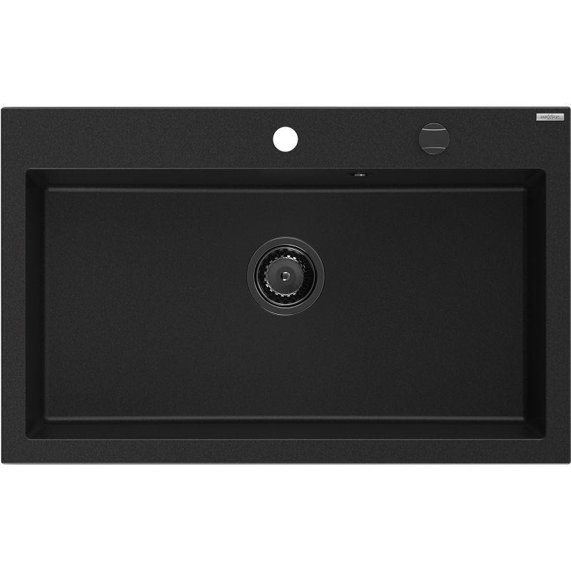 Mexen Elix évier de cuisine en granit 1 cuve 800 x 500 mm, noir, siphon doré - 6527801005-77-B