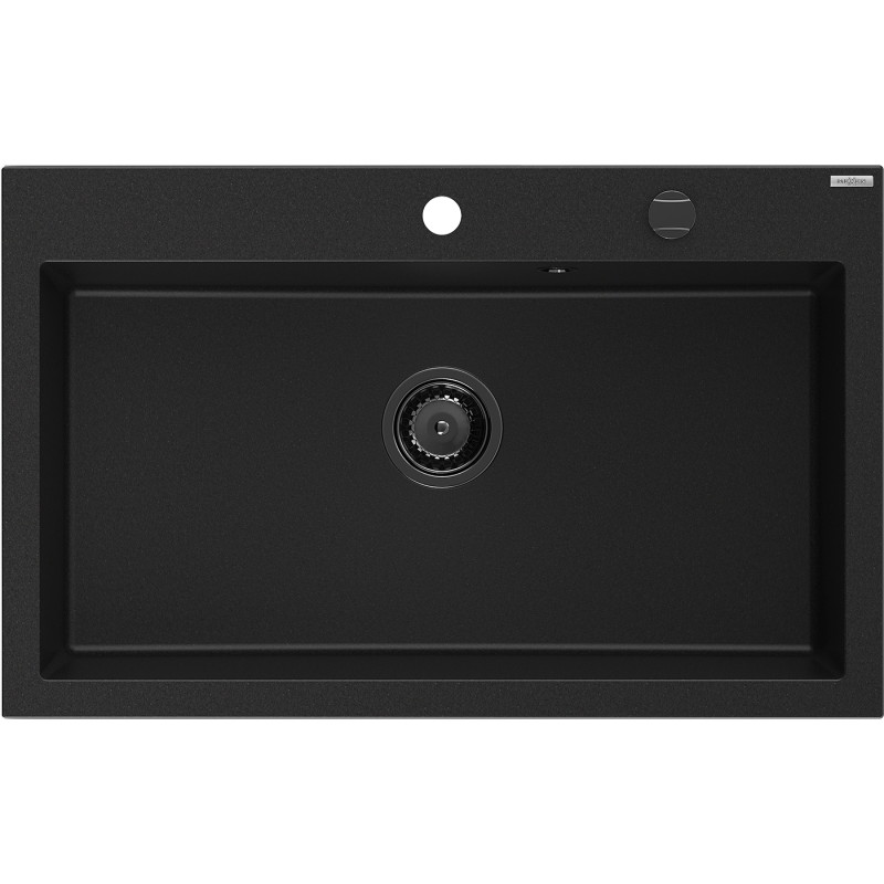 Mexen Elix évier en granit 1 bac 800 x 500 mm, noir, siphon noir - 6527801005-77-B