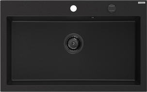 Mexen Elix évier de cuisine en granit 1 cuve 800 x 500 mm, noir, siphon doré - 6527801005-77-B
