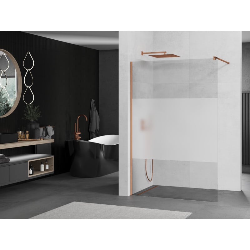 Mexen Kioto paroi de douche Walk-in 140 x 200 cm, transparent/givre 8 mm, or rose - 800-140-101-60-35