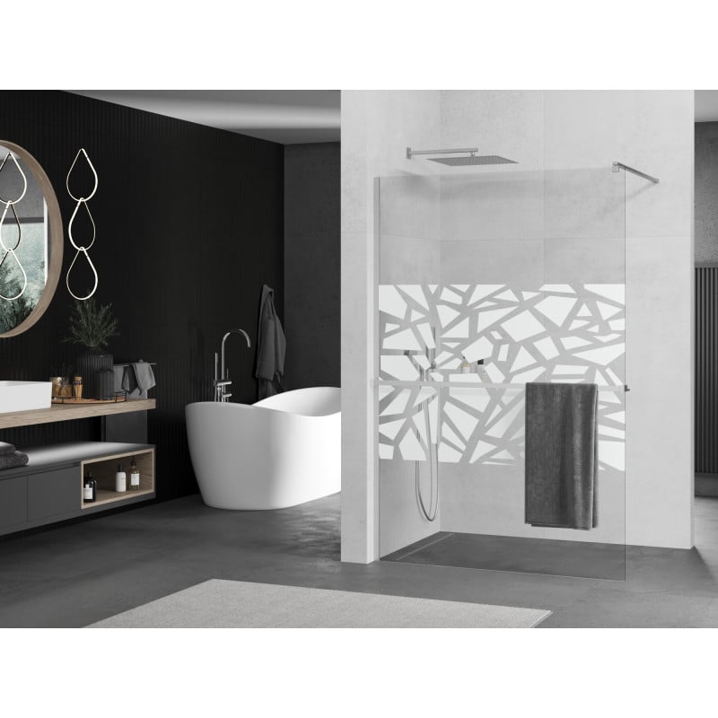 Mexen Kioto+ paroi de douche avec étagère Walk-in 100 x 200 cm, motif blanc, chrome - 800-100-121-01-85