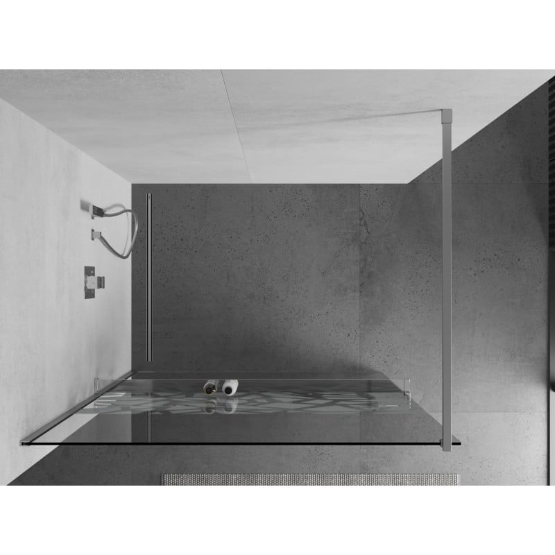 Mexen Kioto+ paroi de douche avec étagère Walk-in 110 x 200 cm, motif blanc, chrome - 800-110-121-01-85