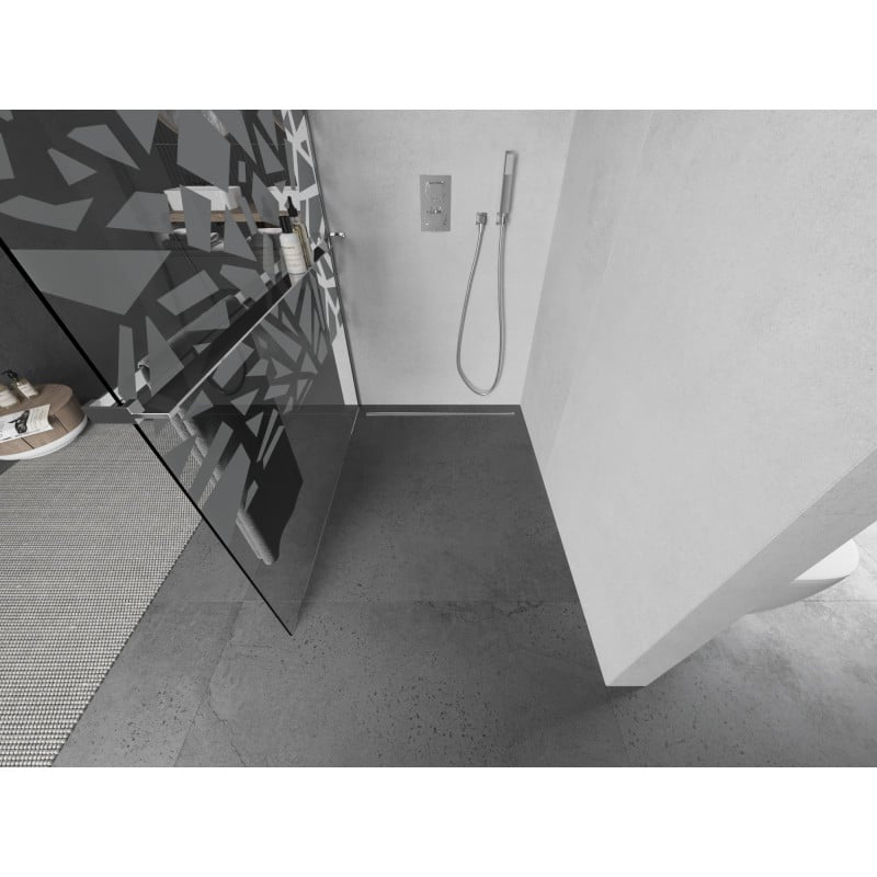 Mexen Kioto+ paroi de douche avec étagère Walk-in 120 x 200 cm, motif blanc, chrome - 800-120-121-01-85