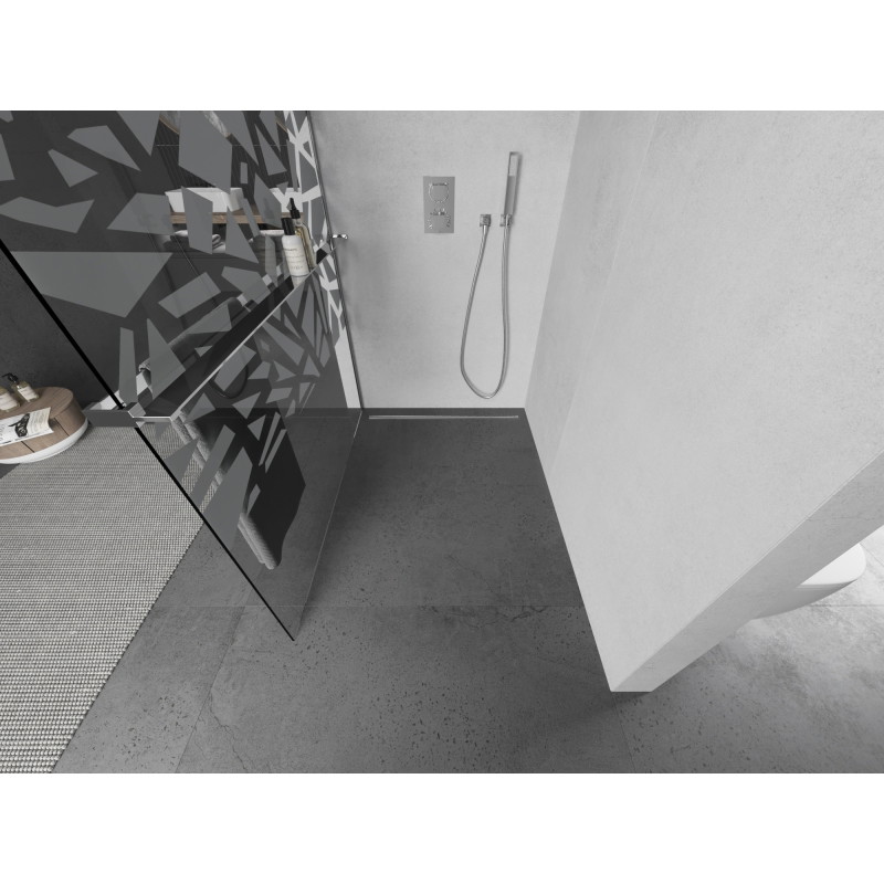 Mexen Kioto+ paroi de douche avec étagère Walk-in 130 x 200 cm, motif blanc, chrome - 800-130-121-01-85